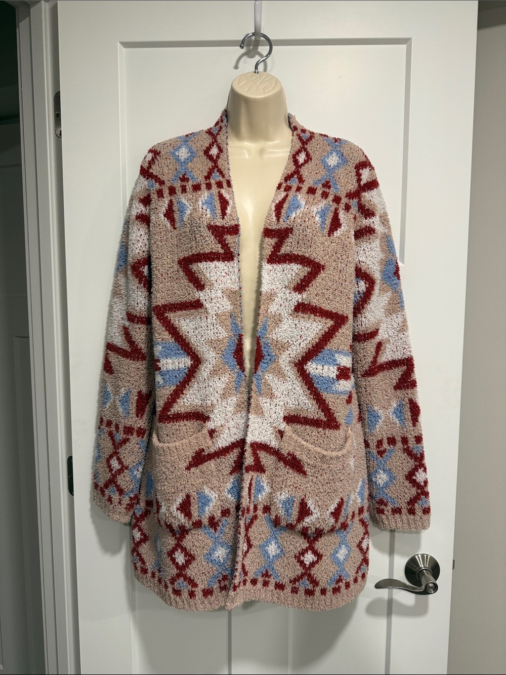 Savanna Jane Aztec Eyelash Knit Open Front Cardigan Sweater Small Southwestern